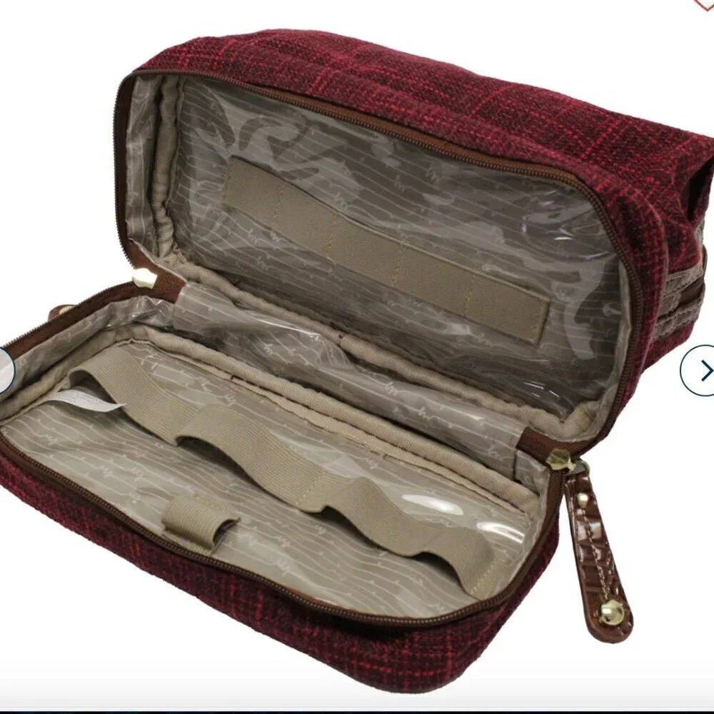 Samantha Brown Vintage TWEED Drop Bottom Toiletry Bag OLIVE nwt